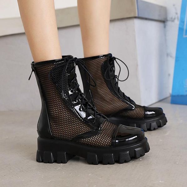 boots summer fashion air mesh women ankle patent leather round toe thick bottom breathable cross-tied female shoes, Black
boots summer fashion air mesh women ankle patent leather round toe thick bottom breathable cross-tied female shoes, Black