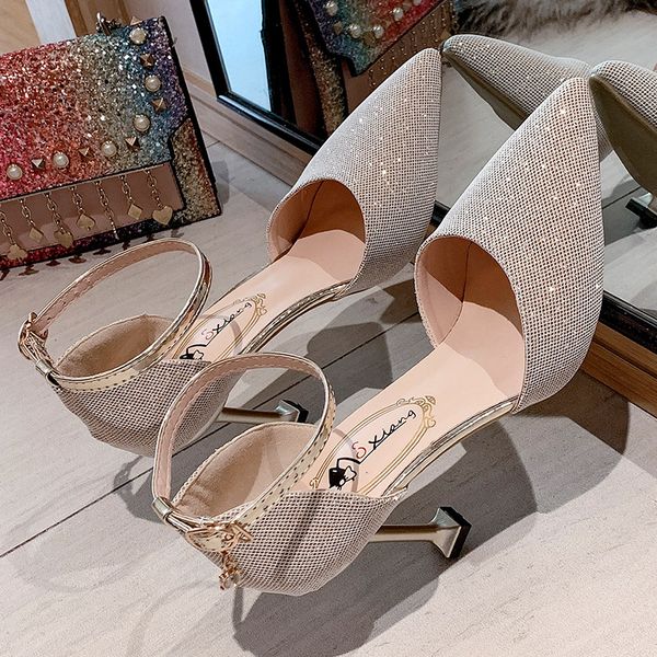 luxury dress shoes net red sequin high 2021 spring pointed one line buckle sandal's thin heels, Black
luxury dress shoes net red sequin high 2021 spring pointed one line buckle sandal's thin heels, Black