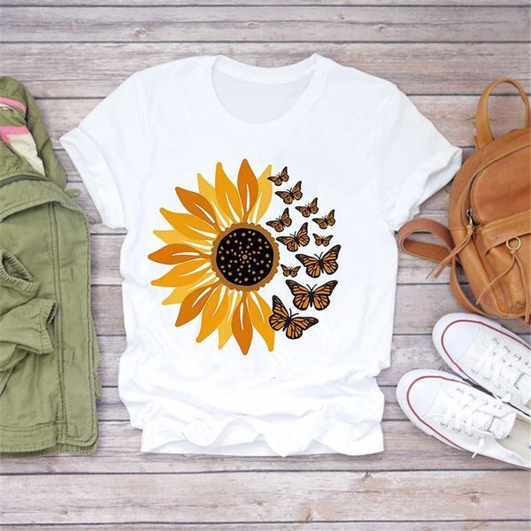 t-shirts for women sunflower printing 90s clothing casual print lady womens graphic t shirt ladies female tee t-shirt, White 
t-shirts for women sunflower printing 90s clothing casual print lady womens graphic t shirt ladies female tee t-shirt, White