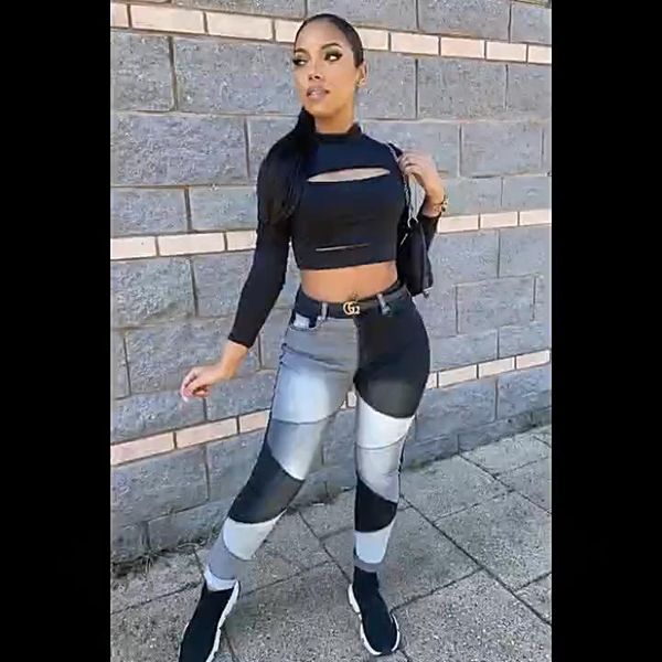 women's jeans fall clothes high waist stitching dark denim temperament tight calf trousers women clothing black plus size, Blue
women's jeans fall clothes high waist stitching dark denim temperament tight calf trousers women clothing black plus size, Blue