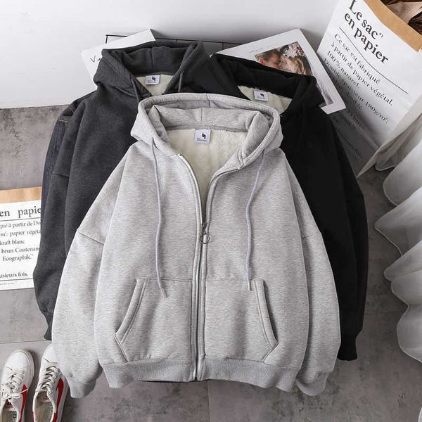 women's hoodies sweatshirts winter fashion warm solid color sweatshirt korean version loose plus velvet thick zipper cardigan y2302, Black
women's hoodies sweatshirts winter fashion warm solid color sweatshirt korean version loose plus velvet thick zipper cardigan y2302, Black