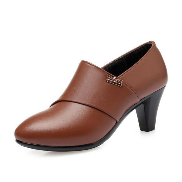 dress shoes 2021 fashion women autumn genuine leather female office high heels for, Black