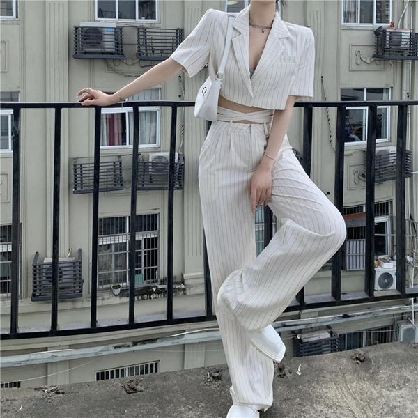 women's two piece pants loose short-sleeve striped suit jacket crop straight two-piece set female summer 2021 conjuntos de, White
women's two piece pants loose short-sleeve striped suit jacket crop straight two-piece set female summer 2021 conjuntos de, White