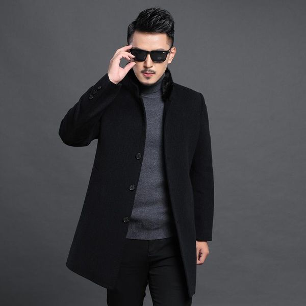 men's wool & blends 2021 winter mink collar men coat in the long with thick fashion clothing, Black
men's wool & blends 2021 winter mink collar men coat in the long with thick fashion clothing, Black
