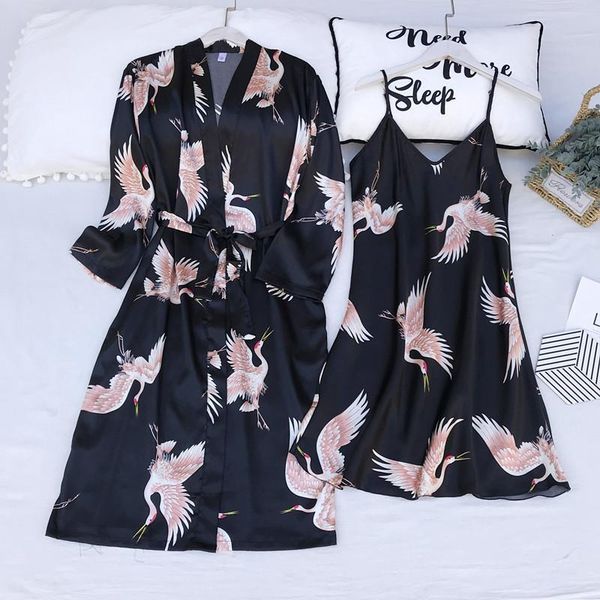 satin lovers kimono bathrobe gown print cranes women 2pcs robe set sleepwear summer men robe nightgown, Black;red
satin lovers kimono bathrobe gown print cranes women 2pcs robe set sleepwear summer men robe nightgown, Black;red