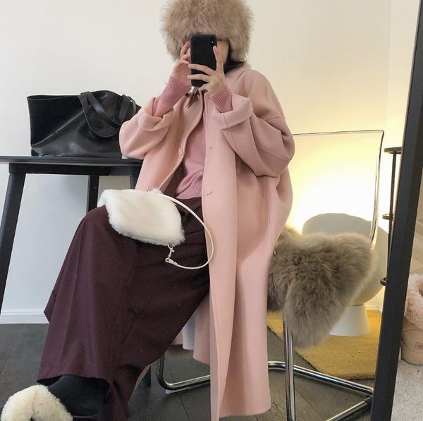 women's wool & blends louvre winter reduced age lapel double faced tweed coat long loose thin thickened woolen female, Black
women's wool & blends louvre winter reduced age lapel double faced tweed coat long loose thin thickened woolen female, Black