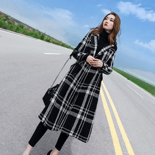 women's wool & blends women plaid woolen coat autumn winter england style simple classic casual loose outerwear plus size 2021 trench c, Black
women's wool & blends women plaid woolen coat autumn winter england style simple classic casual loose outerwear plus size 2021 trench c, Black