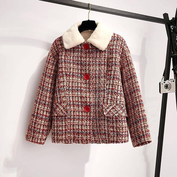 new winter female korean loose student red plaid woolen short coat lapel warm sweet women cloth, Black
new winter female korean loose student red plaid woolen short coat lapel warm sweet women cloth, Black