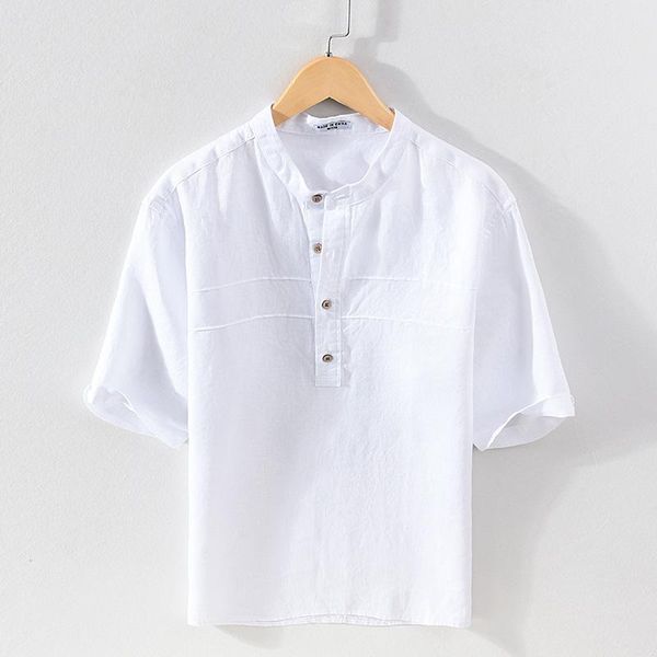 2021 men's summer new linen stand collar pullover shirt casual youth short sleeve linen patchwork shirt, White;black
2021 men's summer new linen stand collar pullover shirt casual youth short sleeve linen patchwork shirt, White;black