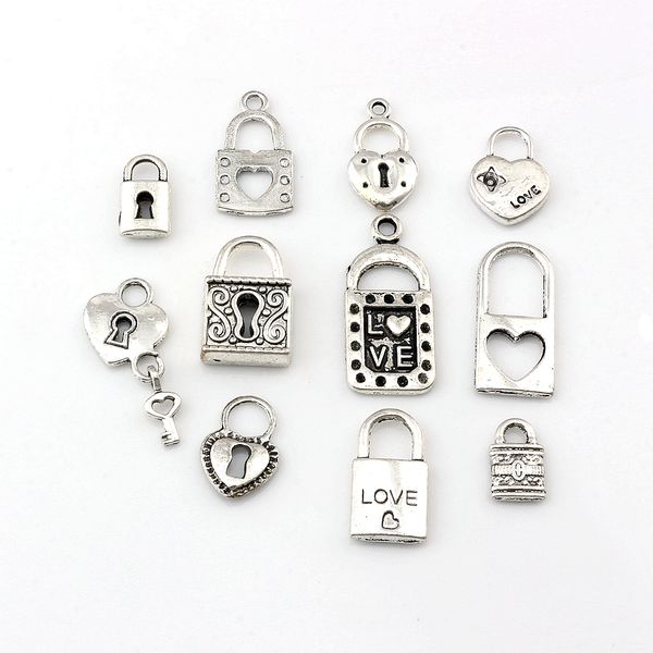 110pc antique silver alloy mix lock charms pendants for jewelry making bracelet necklace diy accessories 11 style a-658, Bronze;silver
110pc antique silver alloy mix lock charms pendants for jewelry making bracelet necklace diy accessories 11 style a-658, Bronze;silver