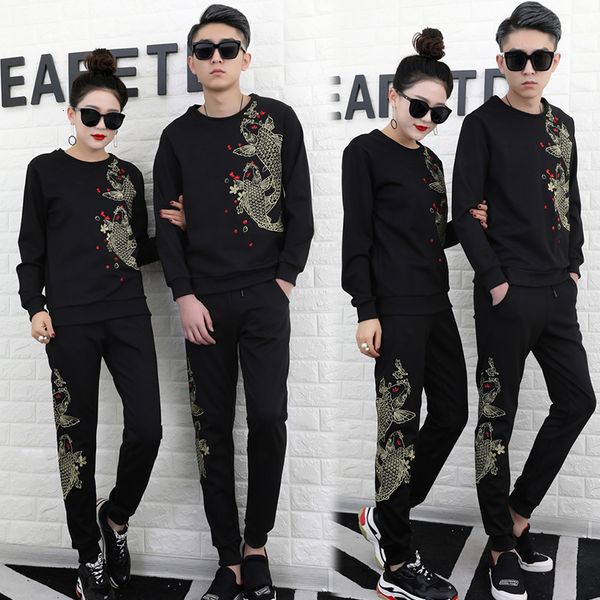 spring and autumn big fashion trend new round collar long sleeve two-piece black couple embroidered shirt suit wjvf, Gray
spring and autumn big fashion trend new round collar long sleeve two-piece black couple embroidered shirt suit wjvf, Gray