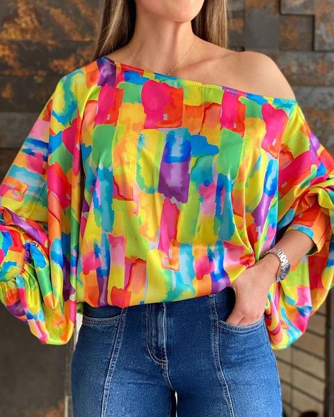 women's blouses & shirts summer women multicolor print loose 2021 femme one shoulder lantern sleeve colorblock blouse female y2k ch, White
women's blouses & shirts summer women multicolor print loose 2021 femme one shoulder lantern sleeve colorblock blouse female y2k ch, White