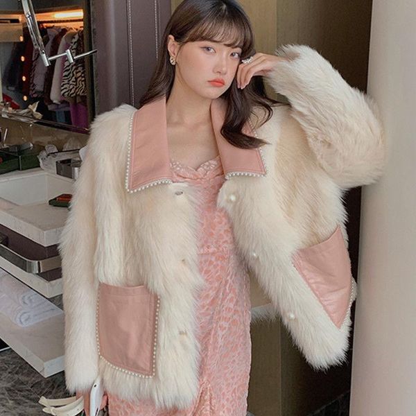 women's fur & faux winter cute fashion coat women young style lapel single breasted leather jackets sweet pearl decorate outerwear, Black
women's fur & faux winter cute fashion coat women young style lapel single breasted leather jackets sweet pearl decorate outerwear, Black