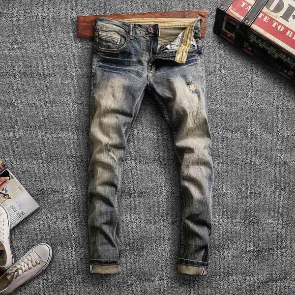 men's jeans italian style fashion men elastic slim fit ripped denim pants retro vintage designer cotton long trousers, Blue
men's jeans italian style fashion men elastic slim fit ripped denim pants retro vintage designer cotton long trousers, Blue
