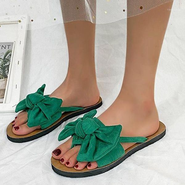 women's shoes flat sandals bohemia summer casual fashion suede bowknot flip toe slippers beach big size421, Black