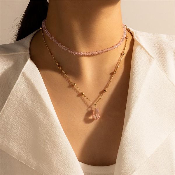 pendant necklaces double layer pink crystal necklace for women bohemian gold alloy clavicle chain choker jewelry gift collier, Silver
pendant necklaces double layer pink crystal necklace for women bohemian gold alloy clavicle chain choker jewelry gift collier, Silver