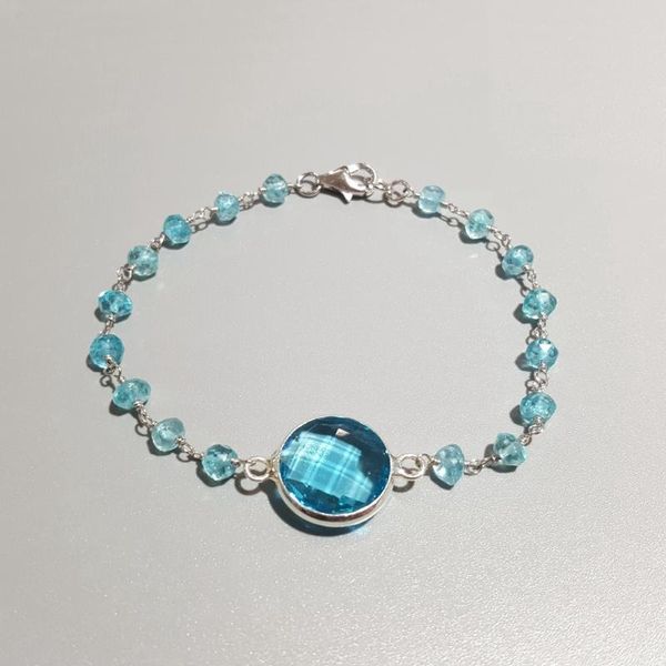 link, chain liiji unique natural apatites with blue crystal 925 sterling silver gold color handmade bracelet for women drop, Black
link, chain liiji unique natural apatites with blue crystal 925 sterling silver gold color handmade bracelet for women drop, Black