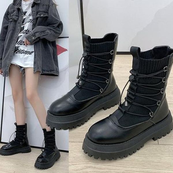 boots women lace up thick bottom mid calf ladies footwear med heels patchwork platform woman's shoes solid color woman shoe, Black
boots women lace up thick bottom mid calf ladies footwear med heels patchwork platform woman's shoes solid color woman shoe, Black