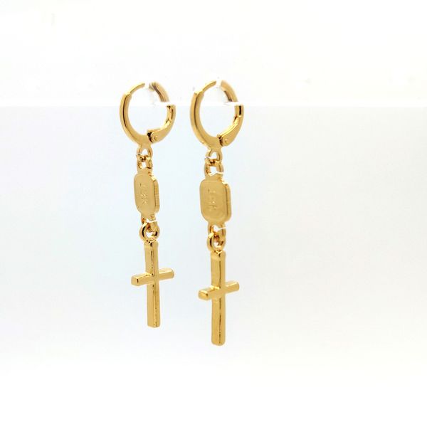 18 k yellow gold filled earring cross solid drop dangle huggie hoop stamp connect earrings, Silver
18 k yellow gold filled earring cross solid drop dangle huggie hoop stamp connect earrings, Silver