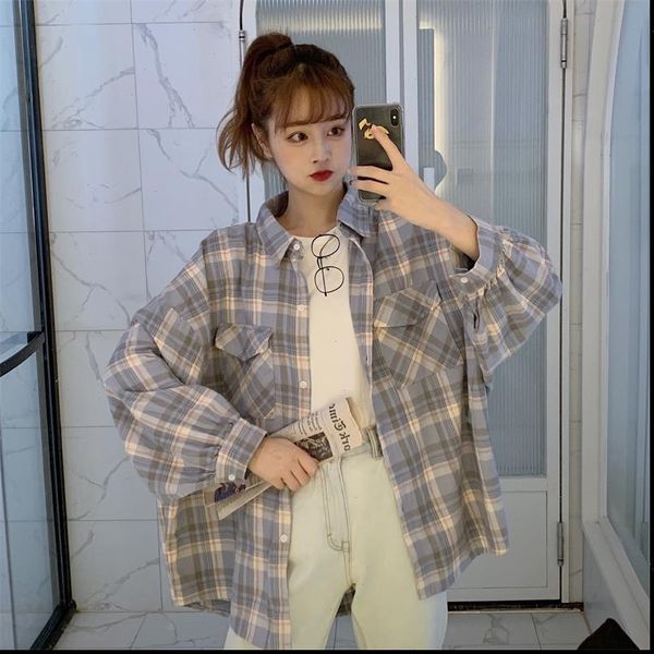 womens shirts ulzzang japanese kawaii ladies vintage loose bat sleeve plaid shirt female korean harajuku cute clothes for women, White
womens shirts ulzzang japanese kawaii ladies vintage loose bat sleeve plaid shirt female korean harajuku cute clothes for women, White