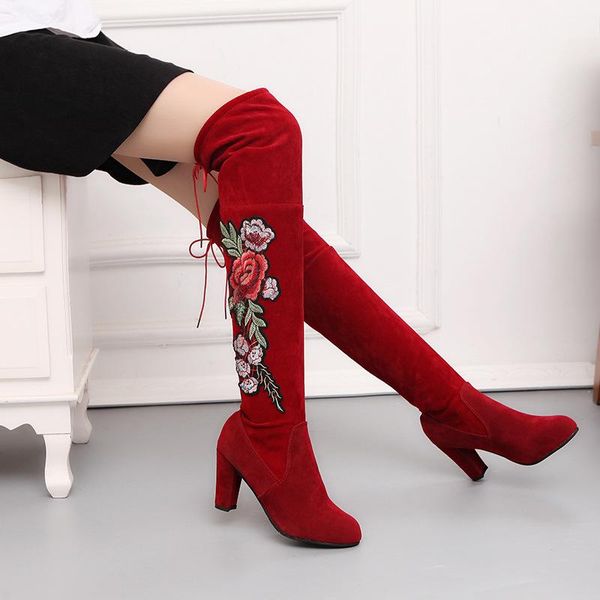 boots round toe flock over-the-knee long for women high square heel autumn winter floral shoes elastic band, Black
boots round toe flock over-the-knee long for women high square heel autumn winter floral shoes elastic band, Black