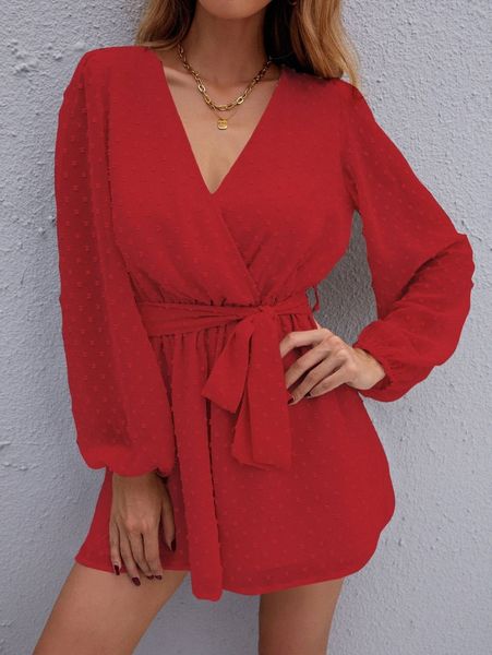 surplice neck lantern sleeve belted swiss dot chiffon romper v4hw#, White
surplice neck lantern sleeve belted swiss dot chiffon romper v4hw#, White