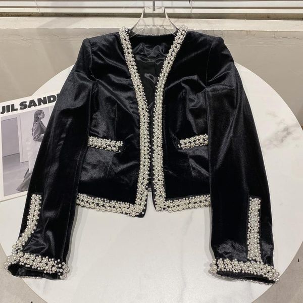 women's jackets net red fashion ladies elegant suit jacket 2021 spring autumn beading pearls short velvet coat straight full sleeve out, Black;brown
women's jackets net red fashion ladies elegant suit jacket 2021 spring autumn beading pearls short velvet coat straight full sleeve out, Black;brown