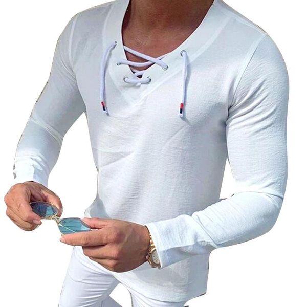 men's t-shirts autumn winter men clothes long sleeve t-shirt cotton linen cross strap v-neck design simple solid male, White;black
men's t-shirts autumn winter men clothes long sleeve t-shirt cotton linen cross strap v-neck design simple solid male, White;black