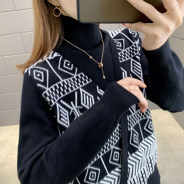 fake two-piece knitted base coat women's autumn and winter 2021 new foreign style turtleneck sweater with thickened inside, White;black
fake two-piece knitted base coat women's autumn and winter 2021 new foreign style turtleneck sweater with thickened inside, White;black