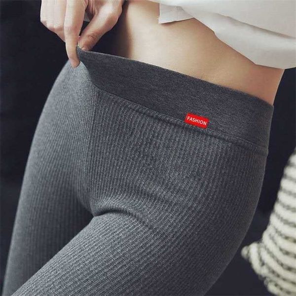 high waist autumn winter warm women's pants cotton women leggings casual legging elasticity pants for women 211204, Black