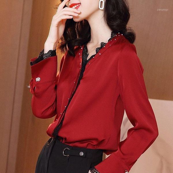 fall spring office laides women v neck lace patchwork flare long sleeve red blouse shirt , womens korean blouses women's & shirts, White
fall spring office laides women v neck lace patchwork flare long sleeve red blouse shirt , womens korean blouses women's & shirts, White
