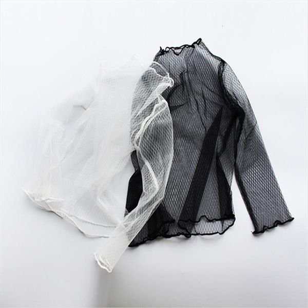 lace mesh plaid transparent women blouses bottoming hollow black long sleeves inside perspective blouse, White
lace mesh plaid transparent women blouses bottoming hollow black long sleeves inside perspective blouse, White