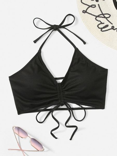 plus drawstring front halter bikini u86d#, Black
plus drawstring front halter bikini u86d#, Black