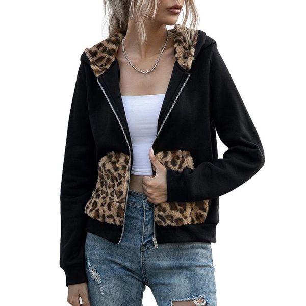 women's hoodies & sweatshirts women leopard print stitching zippered hoodie long-sleeved jacket coat for autumn, Black
women's hoodies & sweatshirts women leopard print stitching zippered hoodie long-sleeved jacket coat for autumn, Black