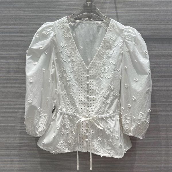 women's blouses & shirts 2021 romantic vacation embroidery 3d flower blouse women cotton v-neck tie waist puff sleeve casual sh, White
women's blouses & shirts 2021 romantic vacation embroidery 3d flower blouse women cotton v-neck tie waist puff sleeve casual sh, White