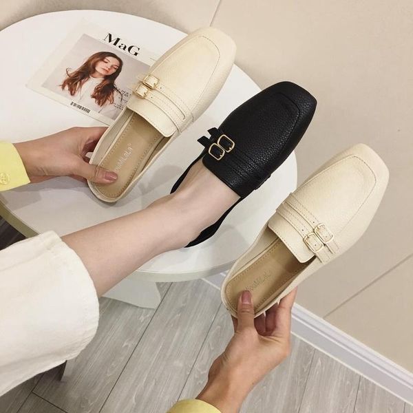 slippers women mules flat casual shoes british metal buckle slides wooden heel summer half elegant ladies office, Black
slippers women mules flat casual shoes british metal buckle slides wooden heel summer half elegant ladies office, Black