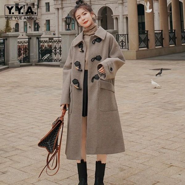 women's wool & blends retro women long coat horn button loose fit ladies outwear overcoat elegant autumn winter coats windbreaker mante, Black
women's wool & blends retro women long coat horn button loose fit ladies outwear overcoat elegant autumn winter coats windbreaker mante, Black