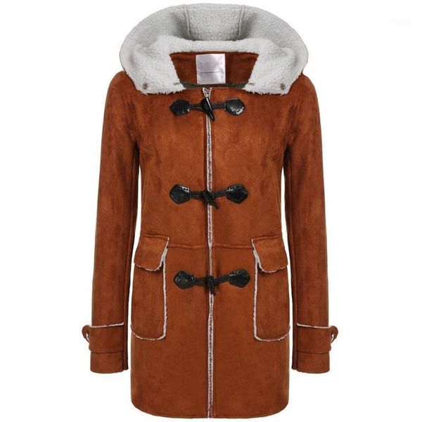 women's wool & blends women winter warm imitation cashmere all-match hooded long jacket streetwear vintage windbreaker horn button coat, Black
women's wool & blends women winter warm imitation cashmere all-match hooded long jacket streetwear vintage windbreaker horn button coat, Black