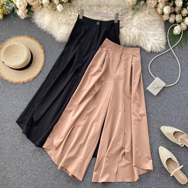 korean design slit irregular womens capris wide leg high waisted thin drape wild casual elegant office lady, Black;white
korean design slit irregular womens capris wide leg high waisted thin drape wild casual elegant office lady, Black;white