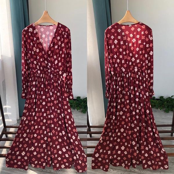 casual dresses 2021 women wine red maxi dress elegant long sleeve v-neck floral elastic waist 100% viscose ladies holiday, Black;gray
casual dresses 2021 women wine red maxi dress elegant long sleeve v-neck floral elastic waist 100% viscose ladies holiday, Black;gray
