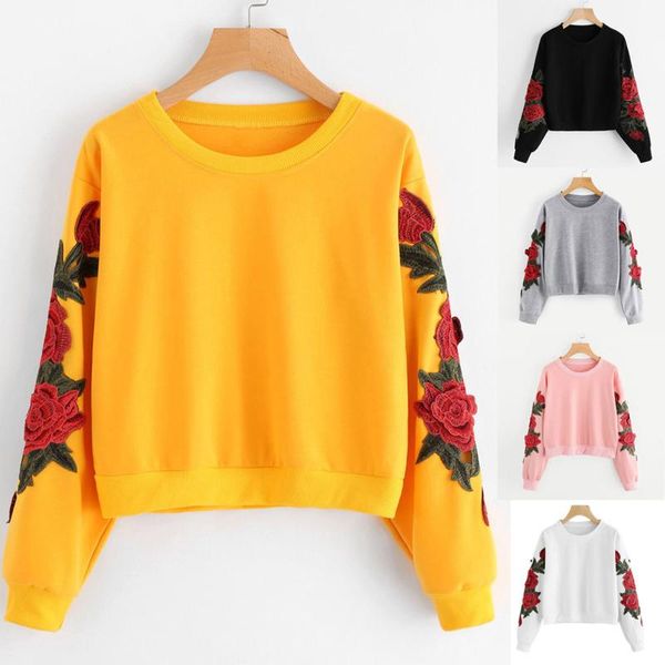 women's hoodies & sweatshirts women long sleeve rose embroidery applique sweatshirt o-neck pullover blouse streetwear sudadera mujer, Black
women's hoodies & sweatshirts women long sleeve rose embroidery applique sweatshirt o-neck pullover blouse streetwear sudadera mujer, Black