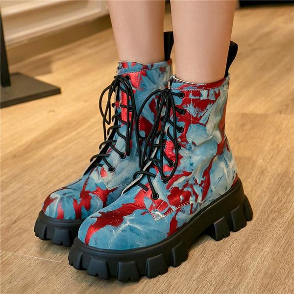 boots women mixed color chunky platform short lace up thick sole handmade genuine leather retro style casual ankle, Black
boots women mixed color chunky platform short lace up thick sole handmade genuine leather retro style casual ankle, Black