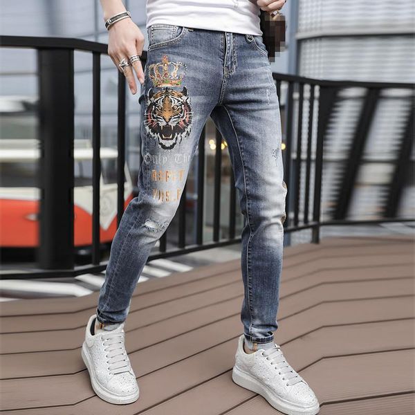 rk0288 fashion men's jeans 2021 runway european design party style men's clothing, Blue