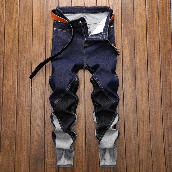 men's jeans autumn fashion hip-hop personality stitching high street slim denim trousers rock motorcycle streetwear trend, Blue
men's jeans autumn fashion hip-hop personality stitching high street slim denim trousers rock motorcycle streetwear trend, Blue