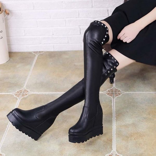 designer bottomed korean version inner thick elastic over knee women's thin legs high tube plush winter boots, White;red
designer bottomed korean version inner thick elastic over knee women's thin legs high tube plush winter boots, White;red