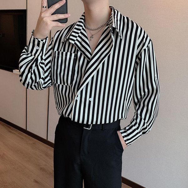 men's casual shirts autumn korean luxury streetwear social shirt loose versatile long sleeve stripe business formal dress, White;black
men's casual shirts autumn korean luxury streetwear social shirt loose versatile long sleeve stripe business formal dress, White;black