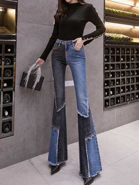 women's pants & capris european autumn retro denim stitching personality edge slim micro-flared jeans women fashion streetwear 2021, Black;white
women's pants & capris european autumn retro denim stitching personality edge slim micro-flared jeans women fashion streetwear 2021, Black;white