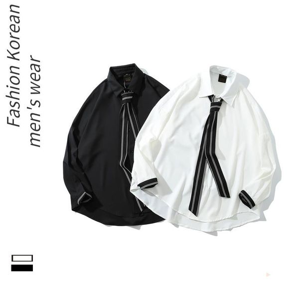 men's casual shirts men clothing 2021 tide dark stitching temperament literary loose shirt autumn (with tie) long-sleeved camisas para, White;black
men's casual shirts men clothing 2021 tide dark stitching temperament literary loose shirt autumn (with tie) long-sleeved camisas para, White;black