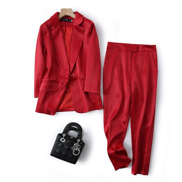 spring and fall new true female fashion sprofessional high-end fan solid color satin suit two-piece pants tiaj, White;black
spring and fall new true female fashion sprofessional high-end fan solid color satin suit two-piece pants tiaj, White;black