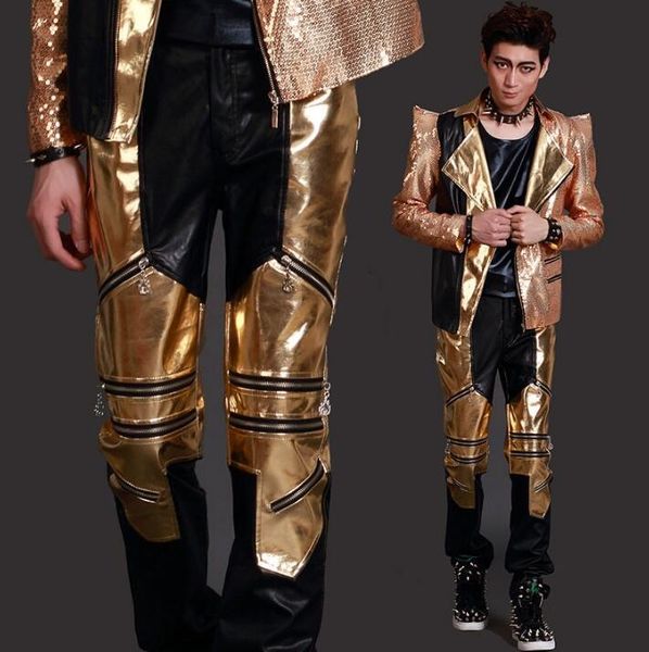 men's pants stage personality men leather harem pant feet trousers singer dance rock fashion street novelty gold multi-zipper, Black
men's pants stage personality men leather harem pant feet trousers singer dance rock fashion street novelty gold multi-zipper, Black